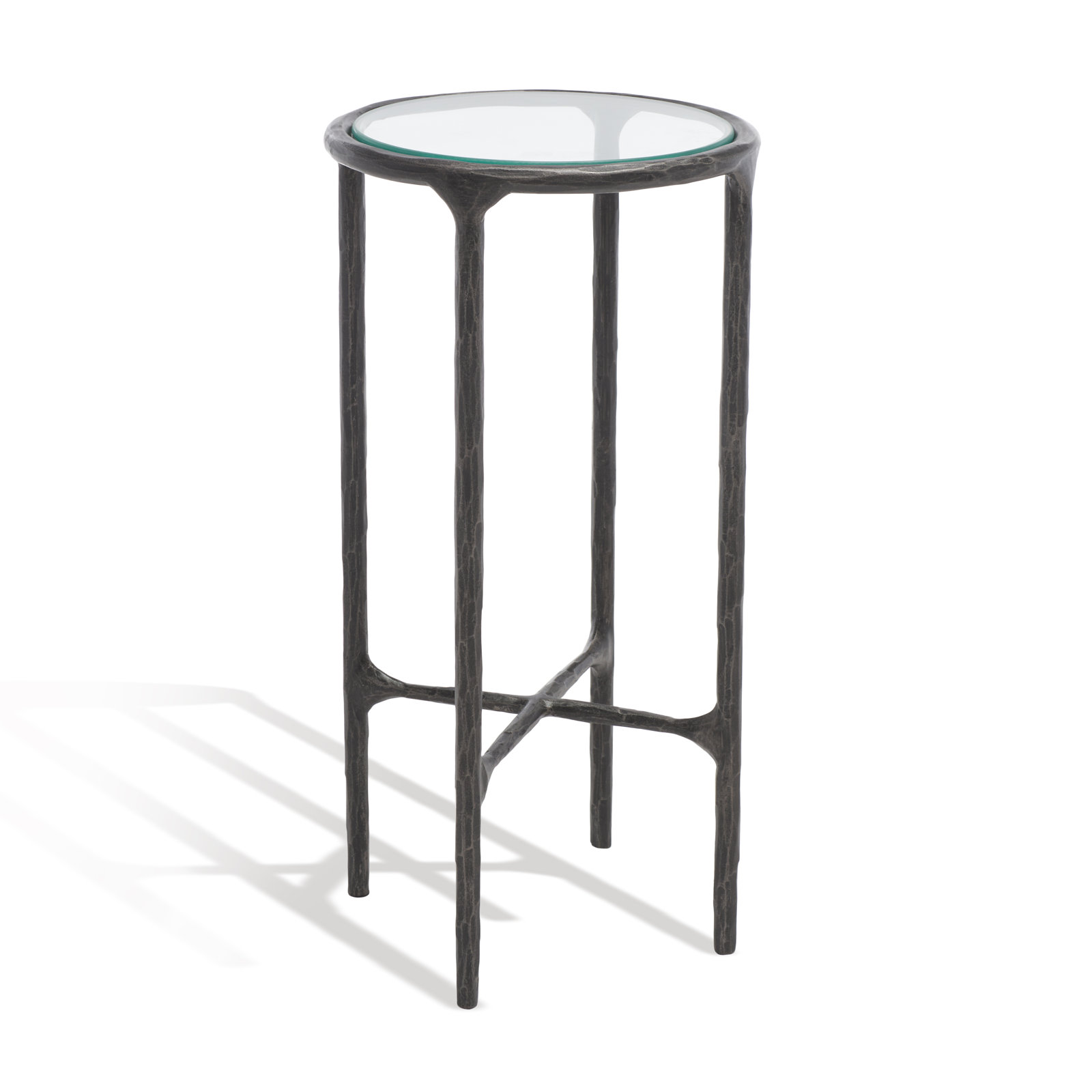 Evelynn 12" Genuine Marble End Table, Glass Top/Black Base