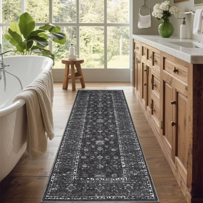 Washable Rug Vintage Rug with Non Slip TPR Backing, Traditional Oriental Carpet, Low Pile Thin Foldable Floor Covering, Soft Non Shedding Printed Mat for Living Room Bedroom Nursery