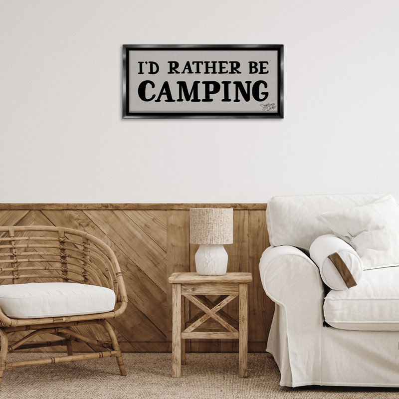 «Rather Be Camping», art mural encadré par Stephanie Dicks, H 11 po x l 25 po, Cadre flottant noir de jais