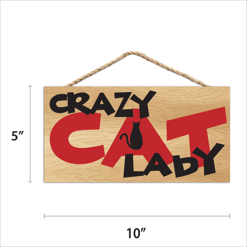 Panneau en bois «Crazy Cat Lady»