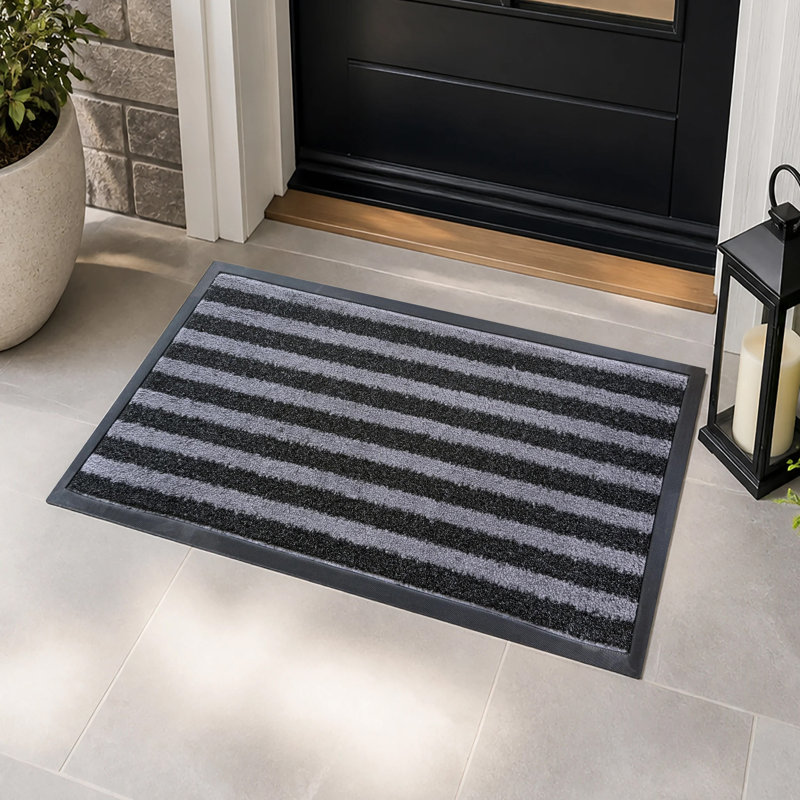 Tapis de porte polyvalent gris et noir à rayures