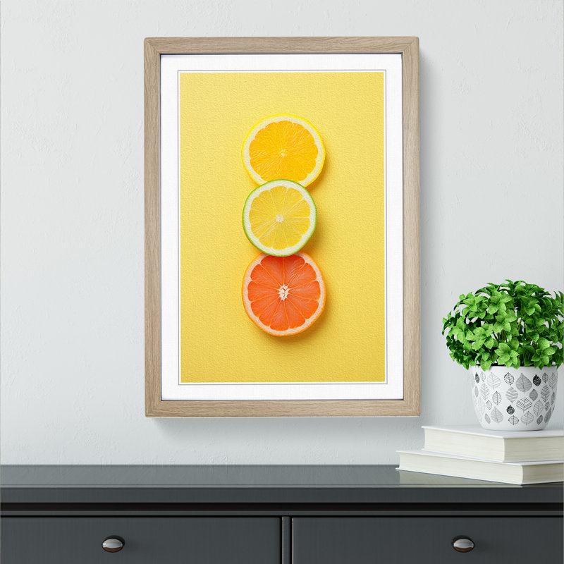 Citrus Fruits Minimalism - Framed Print, Oak Framed, 64cm H x 46cm W