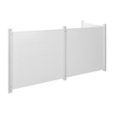 2 panneaux d'intimité extérieurs, clôture de climatiseur 50 x 50 po avec piquets de sol de 27,6 po, clôture pour équipement de piscine, clôture d'intimité en vinyle horizontale, idéale pour les poubelles et les unités de climatisation, blanc