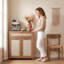 Buffet en rotin, armoire de rangement Farmhouse avec tablette réglable, armoire de cuisine Boho avec tiroir pour la salle à manger, la cuisine, le vestibule, le salon