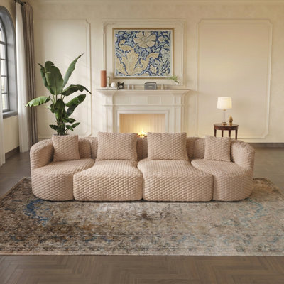 137.8" Modular Sectional Sofa, Oversized Deep Seating, Modern Rounded