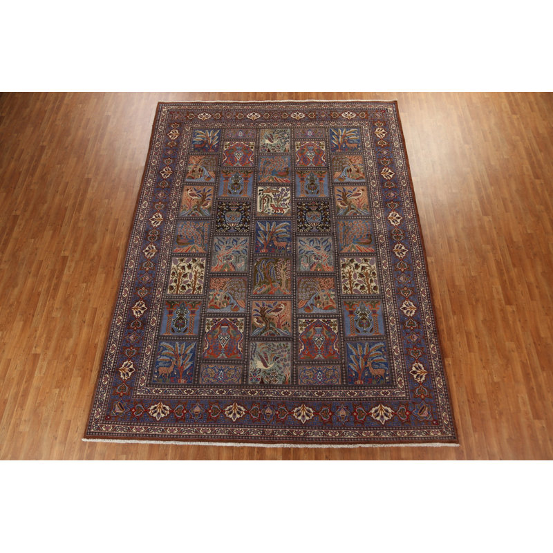 Tapis unique rouge en laine noué à la main de style années 1980 de 9 pi 7 po x 12 pi 10 po Sandre
