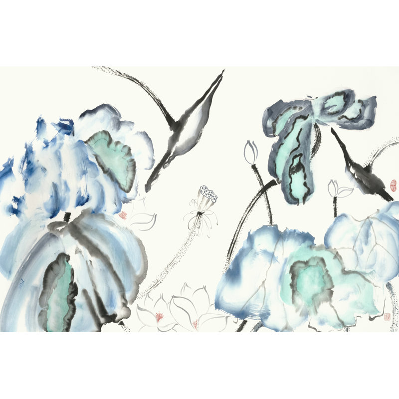 Lotus Study With Blue Green III - Wrapped Canvas Print, 30cm H x 46cm W