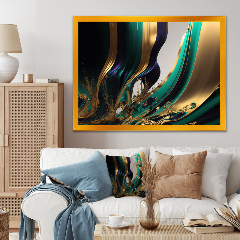 «Green and Gold Agate III», impression sur toile, H 12 po x l 20 po x P 1 po, Impression dorée sur toile encadrée
