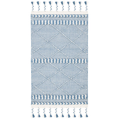 Tapis bleu clair en laine / coton tissé à la main Casablanca