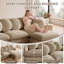 Canapé 2 places en chenille avec sièges profonds et 4 coussins ronds, beige-133424375
