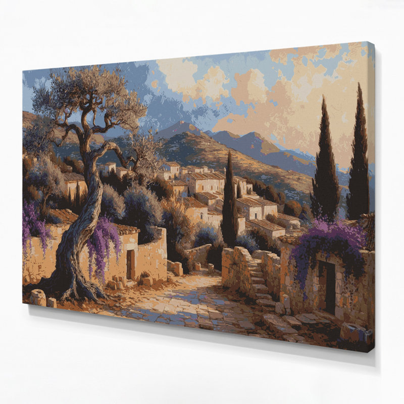 Art mural sur toile brun avec villes chypriotes, 11" H x 14" W