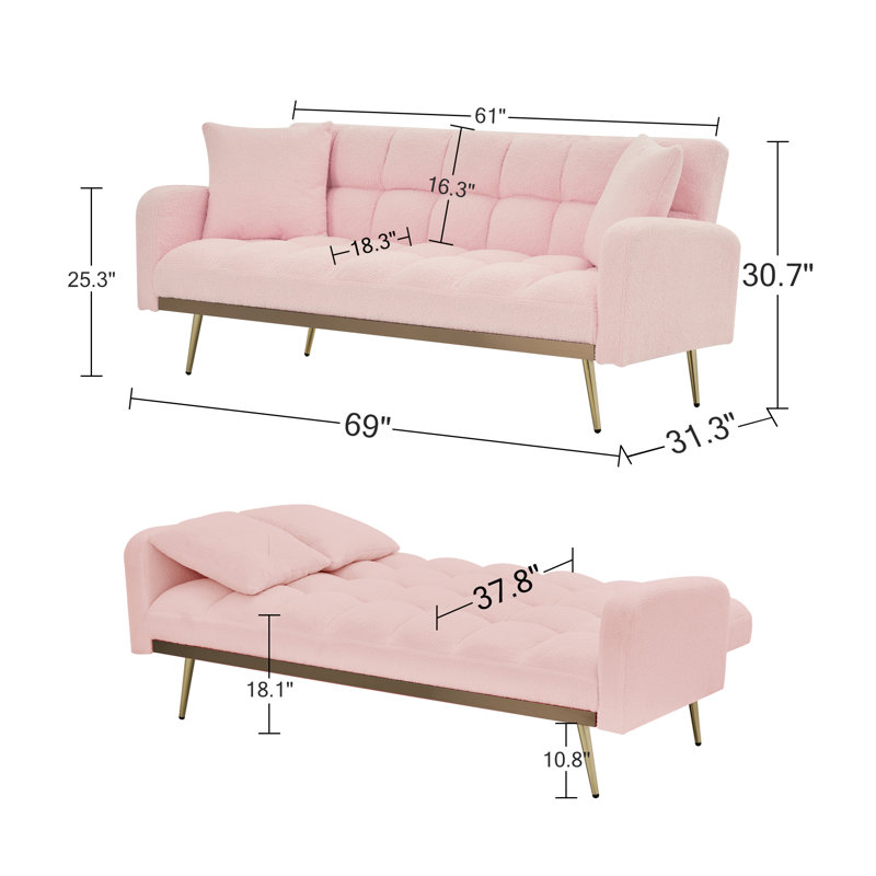 Rinor Upholstered 69'' Reclining Sleeper Sofa, Pink Polyester