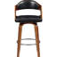 Poussoir Mid-Century de 27 po de hauteur dorée, coussin en similicuir noir, structure en bois massif, ovale sans dossier pour les repas et sièges luxueux, sièges confortables rétro, cuisines comptoirs idéales pour îlot central
