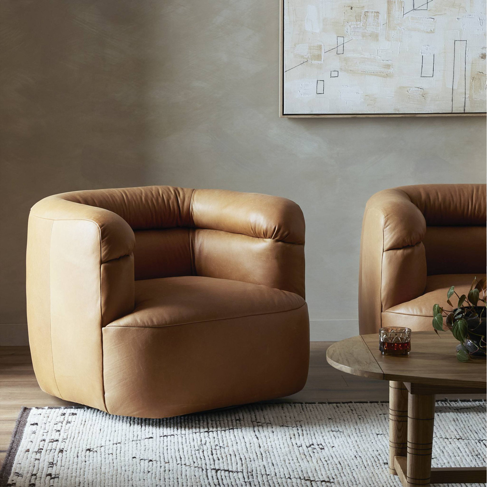 Mirabel Genuine Leather Swivel Barrel Chair