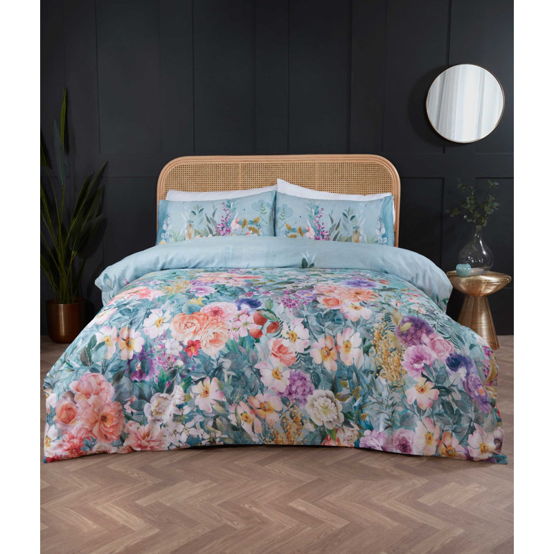Akiyra Cotton Floral Duvet Cover Set with Pillowcases, Single - 1 Standard Pillowcase
