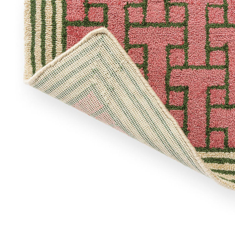 Geometric Area Rug in Dust Pink/Green/Beige, Rectangle 6'7" x 9'2"