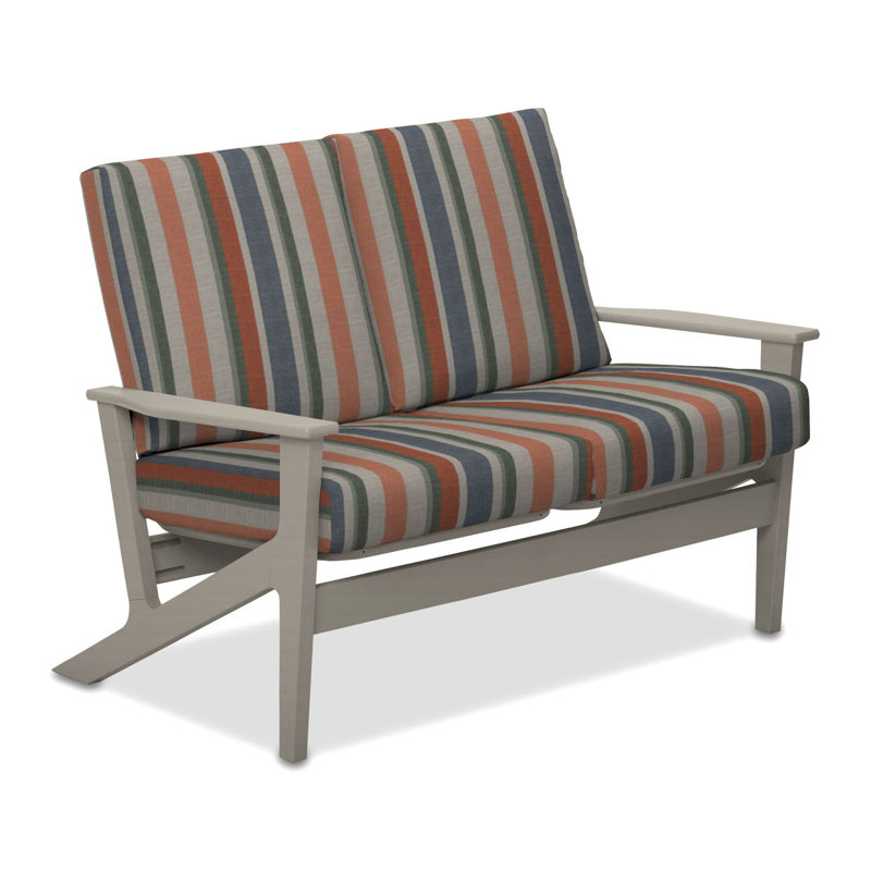 Chrisa 51.5'' Wide Loveseat with Cushions, Blue/White Stripe, Warm Gray