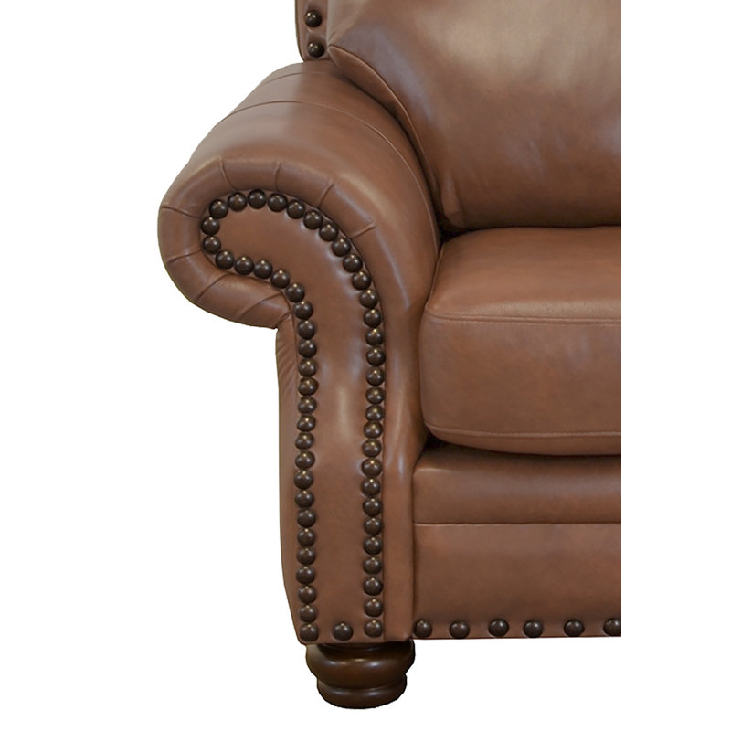Somto 50" Genuine Leather Rolled Arm Club Chair, Berkshire Walnut Genuine Leather