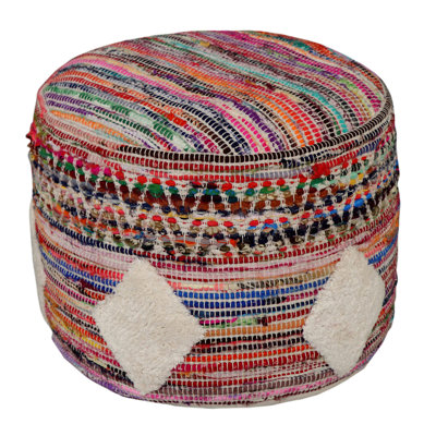 Poufs Bohemian Multicolor Diamond Striped Chindi Handmade Pouf