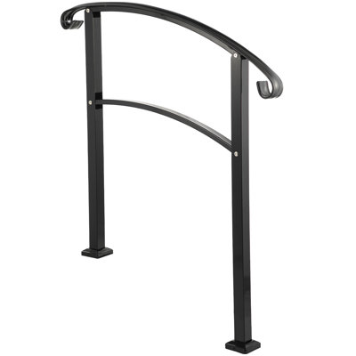 3-Step Transitional Handrail Fits 1 or 3 Steps Matte Stair Rail Wrought Iron Handrail with Installation Kit Hand Rails for Outdoor Steps (Unadjustable) (Black)