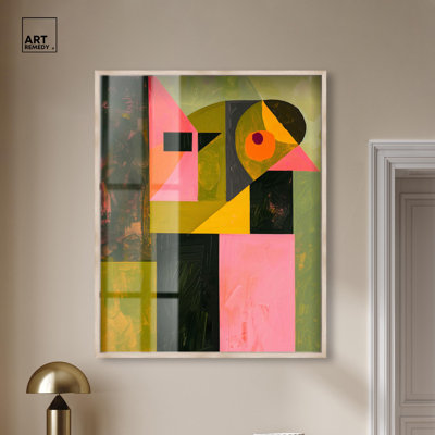 Modern Totem I Shadowbox Print Colorful Wall Decor by Art Remedy, Blonde Frame, 36 x 45
