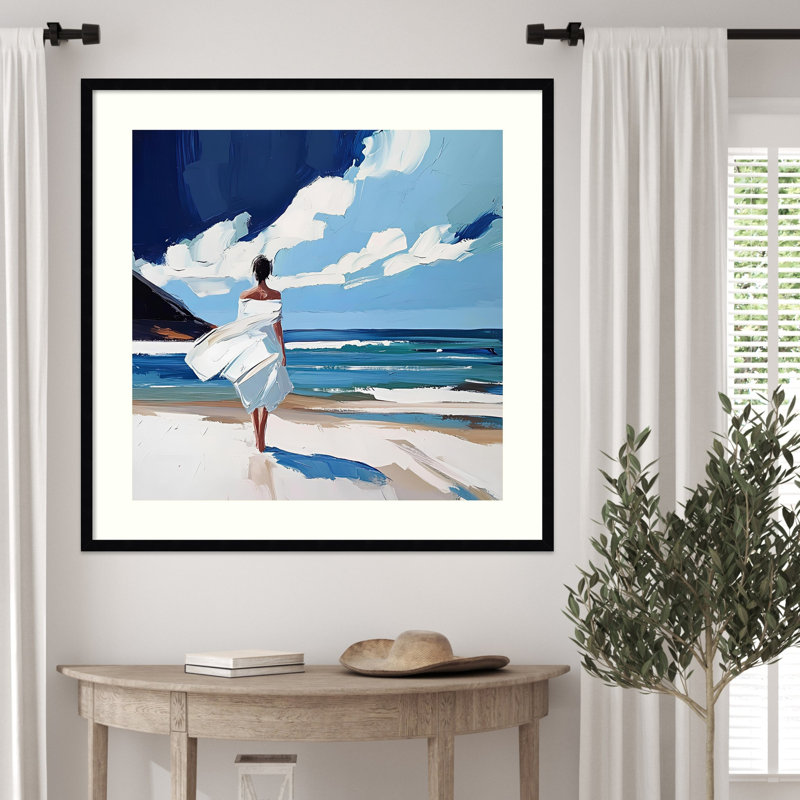 «Woman Walking On the Beach» par Williamsdale, reproduction d'art murale en bois, 33 x 33, Noir Svelte