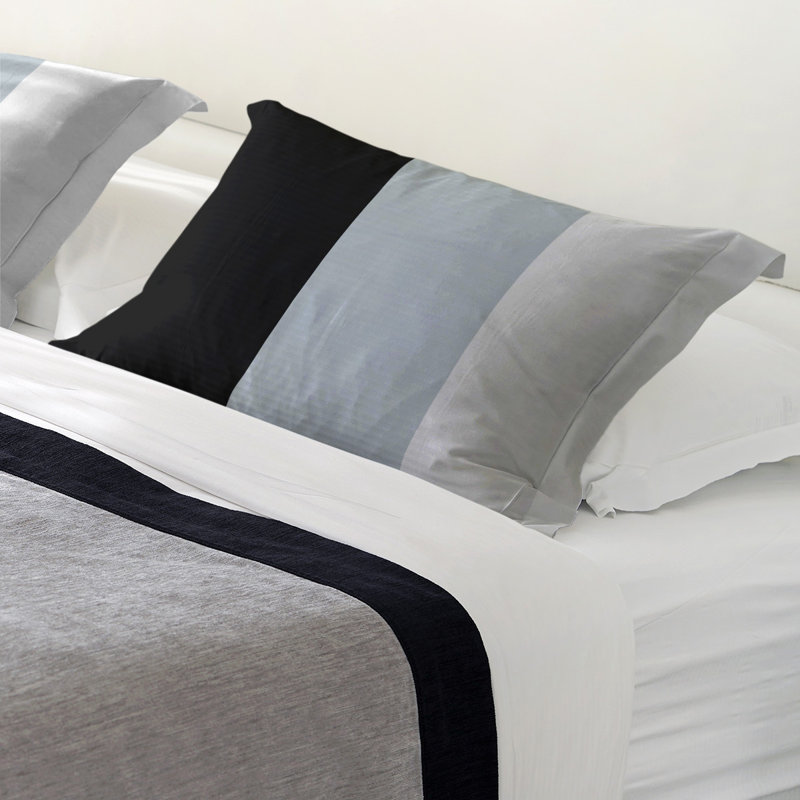 Striped Sham Set, Brushed Polyester, Black/Silver/White, Standard