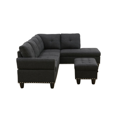 L-Shaped 3-Piece Sectional Sofa Set with Storage Ottoman & Drop-Down Coffee Table