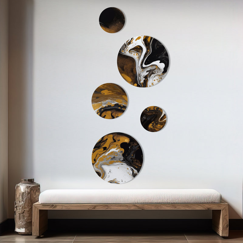 Ensemble de 5 décorations murales marbrées dorées noires Dreamscape I