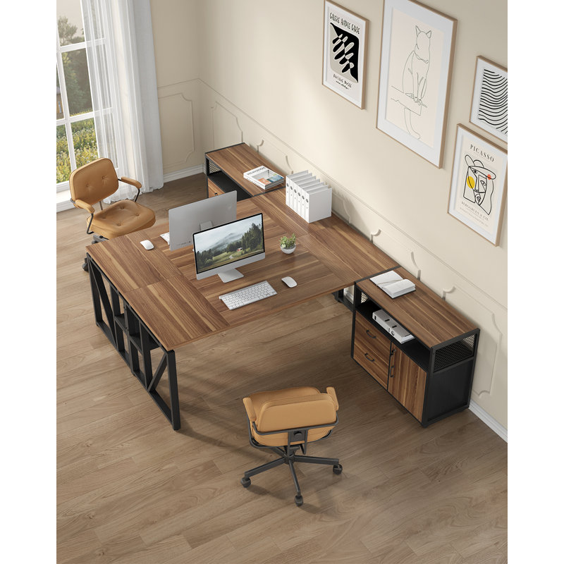 Modern 63" Executive Computer Desk and 31"Lateral File Cabinet, Professional  Home Office Furniture, Brown/Black