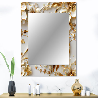 Keiveon or blanc et fleurs bleues élégantes - miroir mural unique en marbre, miroir moderne, impression d'art en métal
