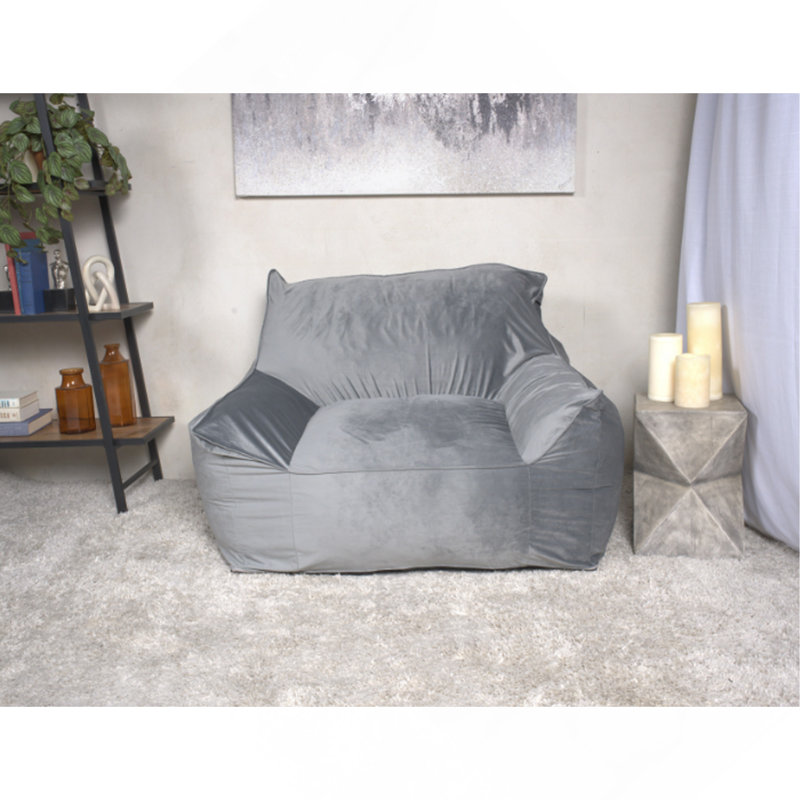 Fauteuil à billes en velours avec accoudoirs, gris, Velours gris velours
