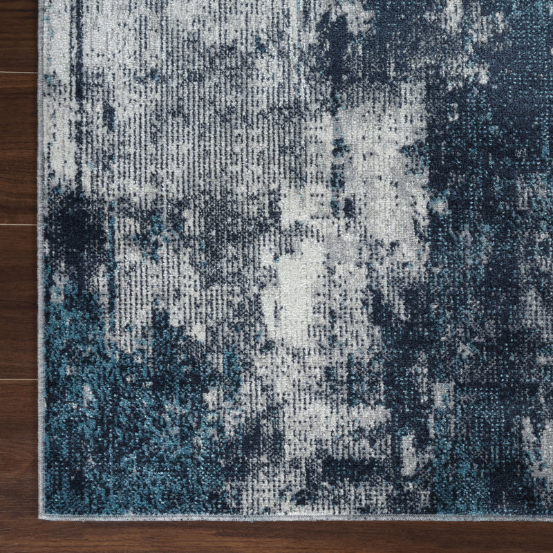 Machine Washable Liam Blue/Gray Rug, Runner 3' x 12'