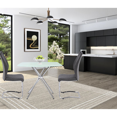 Table de salle à manger 36 po carrée en verre trempé pour petits espaces, style contemporain avec pieds et espaces modernes