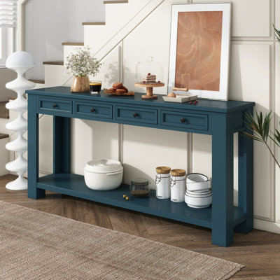 Élégante table bleu foncé: rangement avec tiroirs pour la console du salon