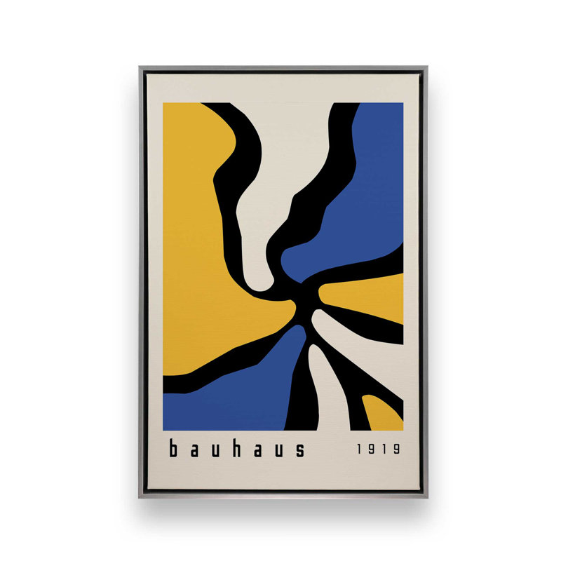 Reproduction sur toile jaune et bleue de Bauhaus, Chrome poli, H 18,75 po x l 12,75 po
