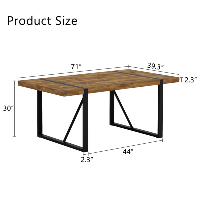 71" Rectangular Modern Farmhouse Dining Table, Industrial Wood Kitchen Table with Black Metal Inlaid Legs, Seats 8