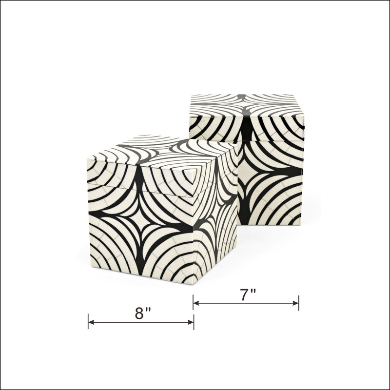 Black and White Geometric Pattern Stackable Lidded Storage Boxes, Set of 2
