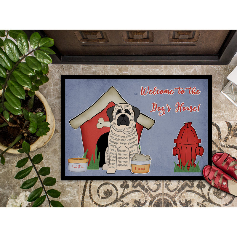 Tapis d'extérieur antidérapant Ayub Dog House, Rectangle 2 pi x 3 pi, Bringé / blanc