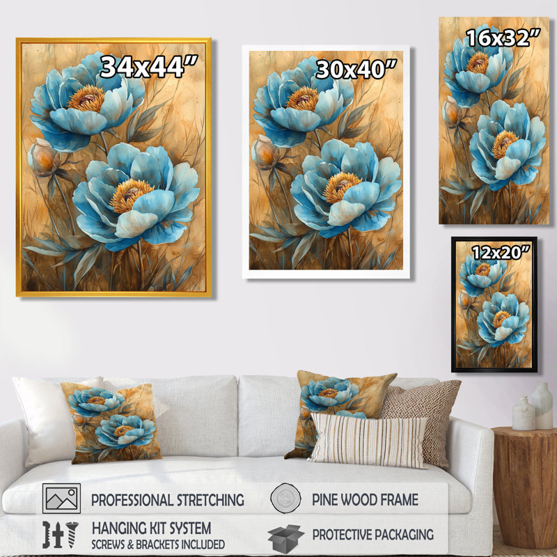 «Blue Pe pivons In The Barnyard I», reproduction d'art sur toile encadrée, Argent argent, H 32 po x l 24 po