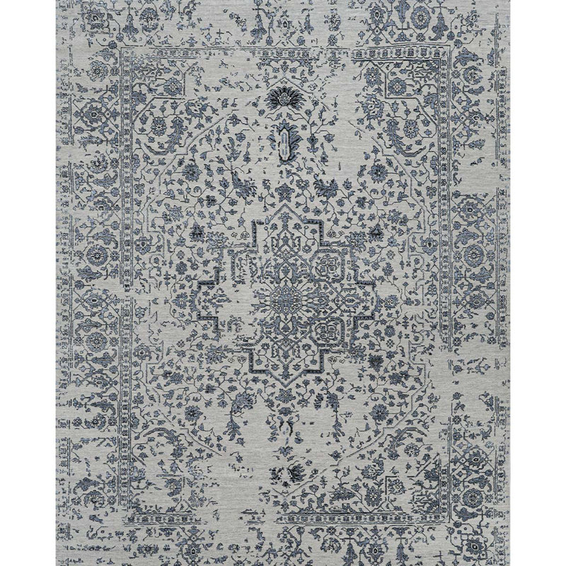 Tapis argent et gris noué à la main de haute qualité, Rectangle 9 pi x 12 pi