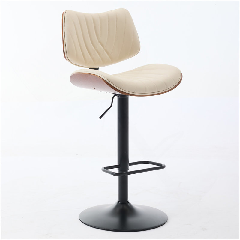 Walnut Bentwood Bar Stools Mid Century Modern Adjustable Counter Height Black Leather Upholstered 360°Swivel Bar Chairs For Kitchen Island/Dining Room/Cafe, 1 Chair/1Carton,Beige