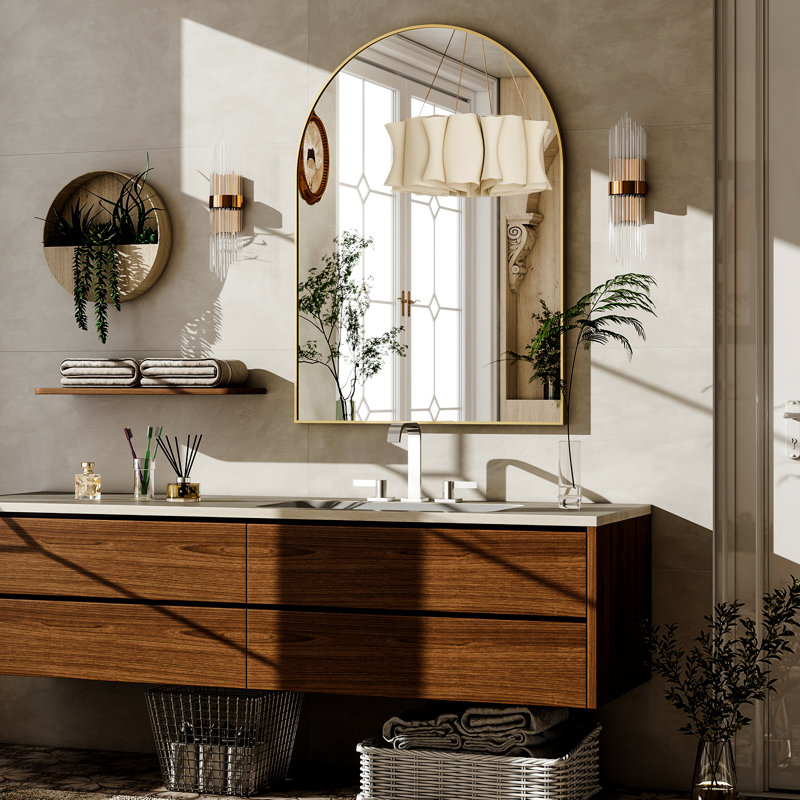 Miroir de salle de bain mural en aluminium avec cadre arqué - Basics by Wayfair ™, Doré, H 36 po x l 24 po x P 0,54 po