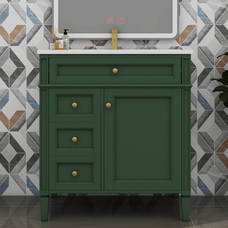 Meuble-lavabo de 30 po avec lavabo sur comptoir, armoire de rangement moderne avec 2 tiroirs et compartiment escamotable