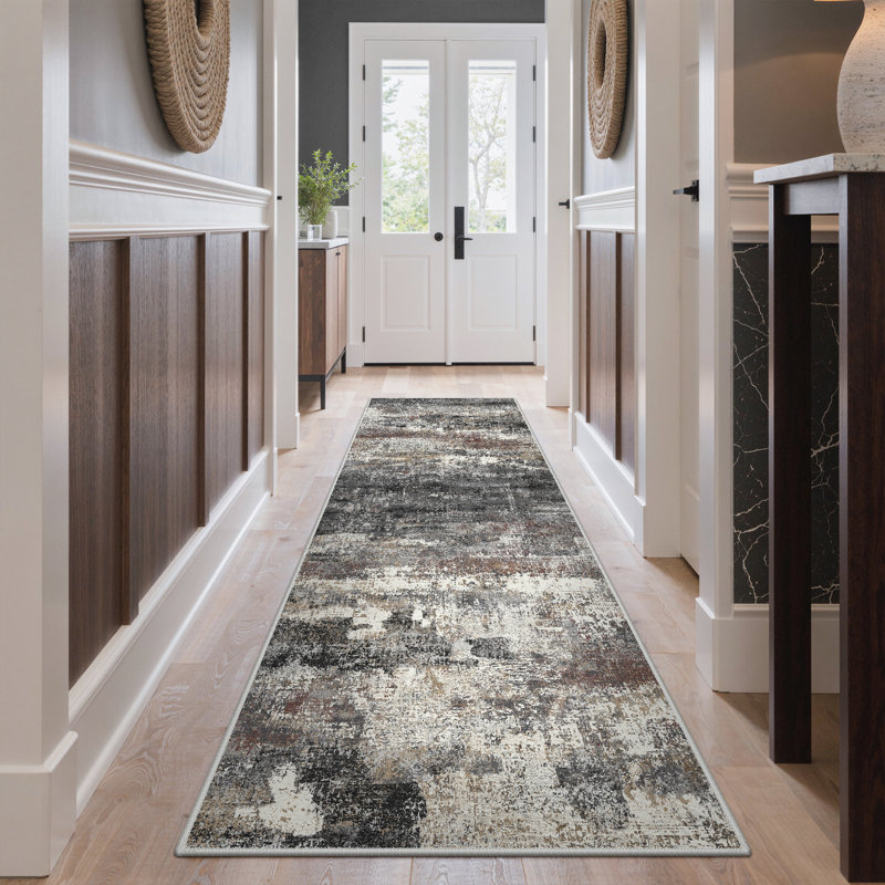 Pavelina Modern Abstract Machine Washable Indoor Area Rug with Non-Slip Backing, Runner 2' x 7'
