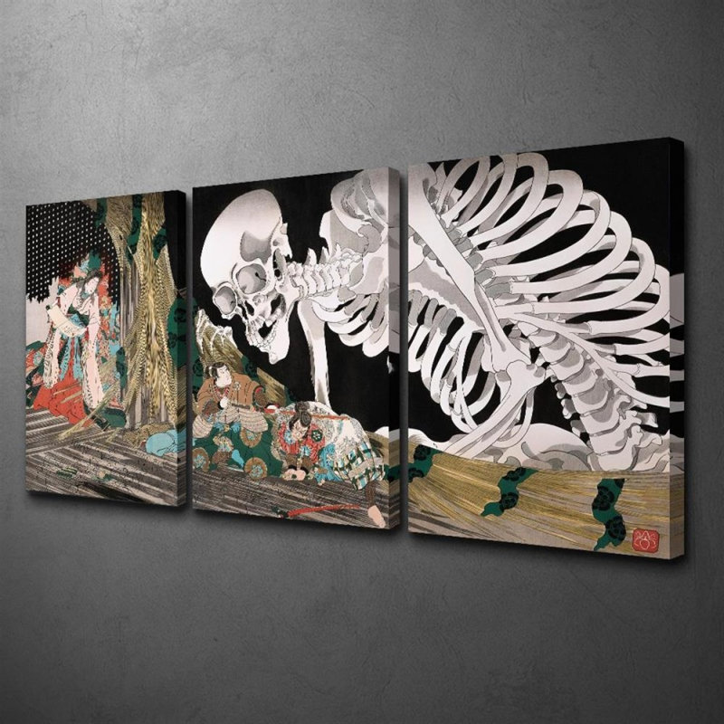 Impression sur toile squelette foncé 3 pièces Ukiyo-e, 30 * 20 pouces 3 pièces