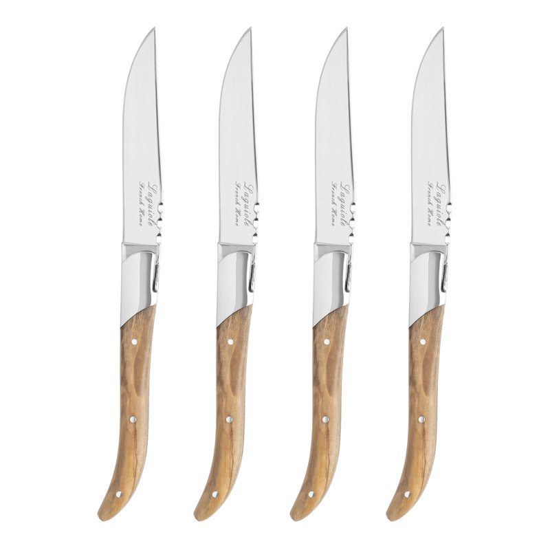 French Home Laguiole Set Of 4 Connoisseur Steak Knives With Olive Wood Handles