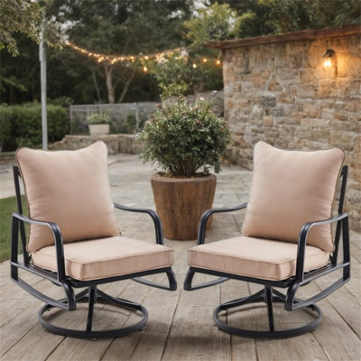 2 Piece Outdoor Swivel Rocking Patio Chairs Set – 4” Thick Cushions Bistro Set For Porch, Balcony & Backyard | Weather-resistant Aluminum Frame