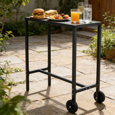 Table de bar d'extérieur 39 po avec roulettes, table à hauteur de comptoir roulante avec pieds réglables pour le patio et la cuisine