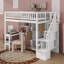 Lit mezzanine simple en bois avec bureau intégré, DEL, tablettes de rangement, armoires et escalier-114355256